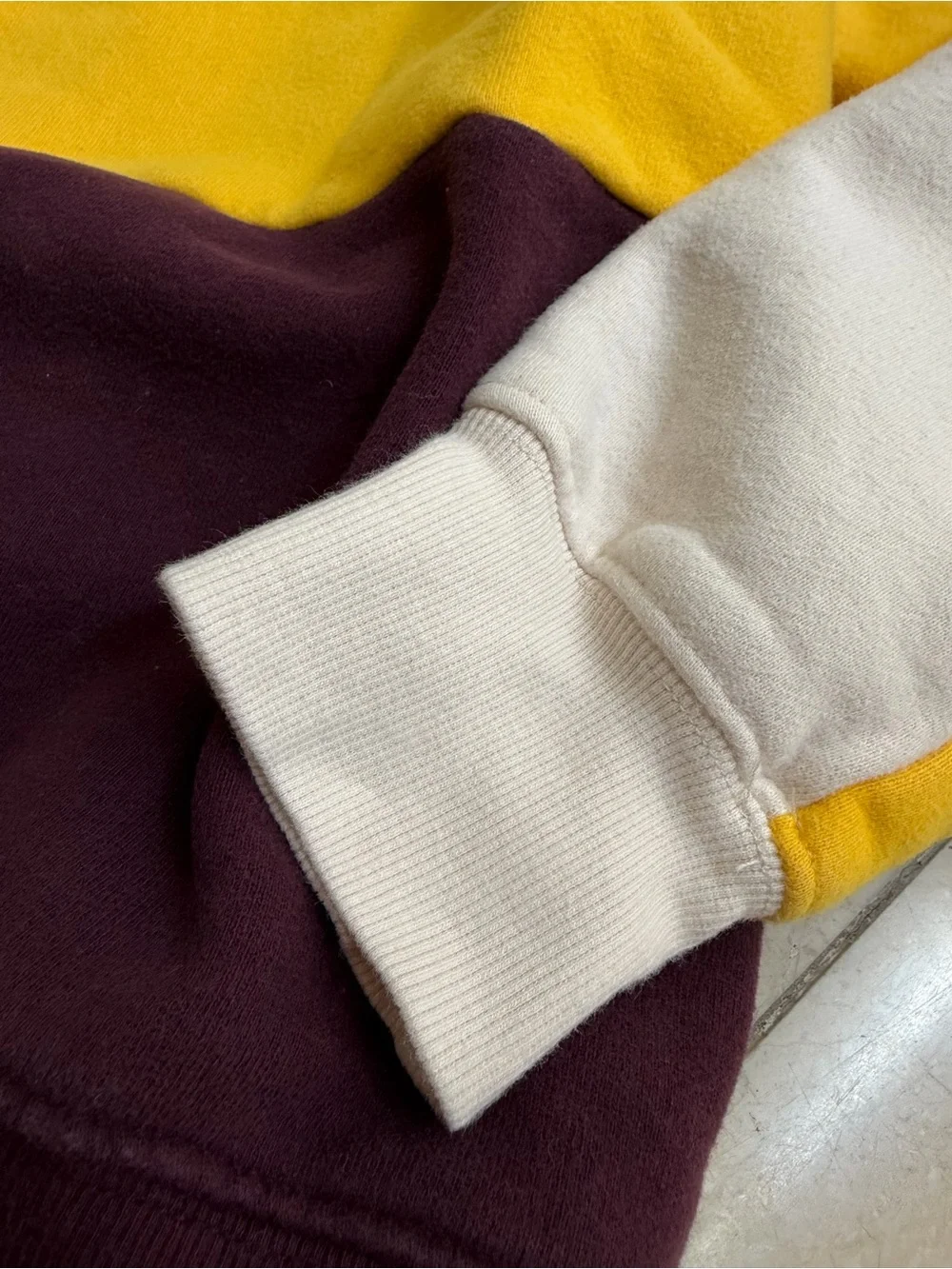 Aritzia TNA Colorblock Crewneck Sweater - Cream, Yellow & Maroon size XS